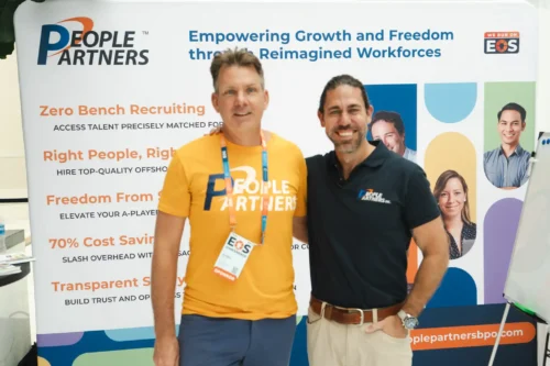 Reuben Brennan, CEO of PeoplePartners, and Anthony Rice, Co-Founder and CGO, at the PeoplePartners booth during the EOS Conference 2025.