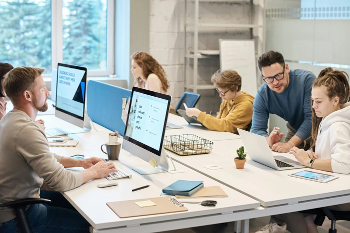 busy employees working on their own