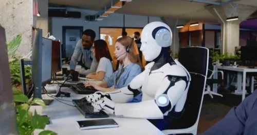 robot working with employees