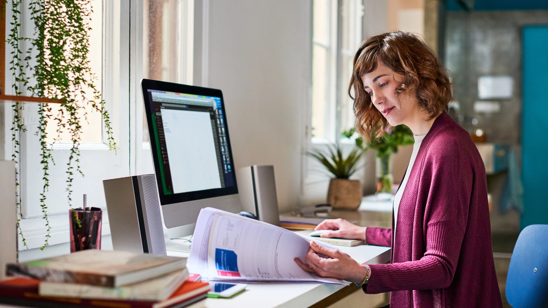 woman working remotely at home