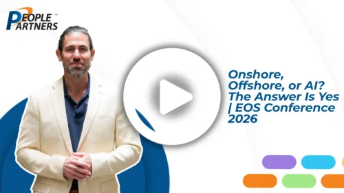 Anthony Rice of PeoplePartners discussing onshore, offshore, and AI workforce models at EOS Conference 2026.
