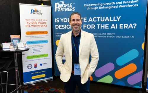 PeoplePartners' Anthony Rice at ITENZ workforce re-engineering booth