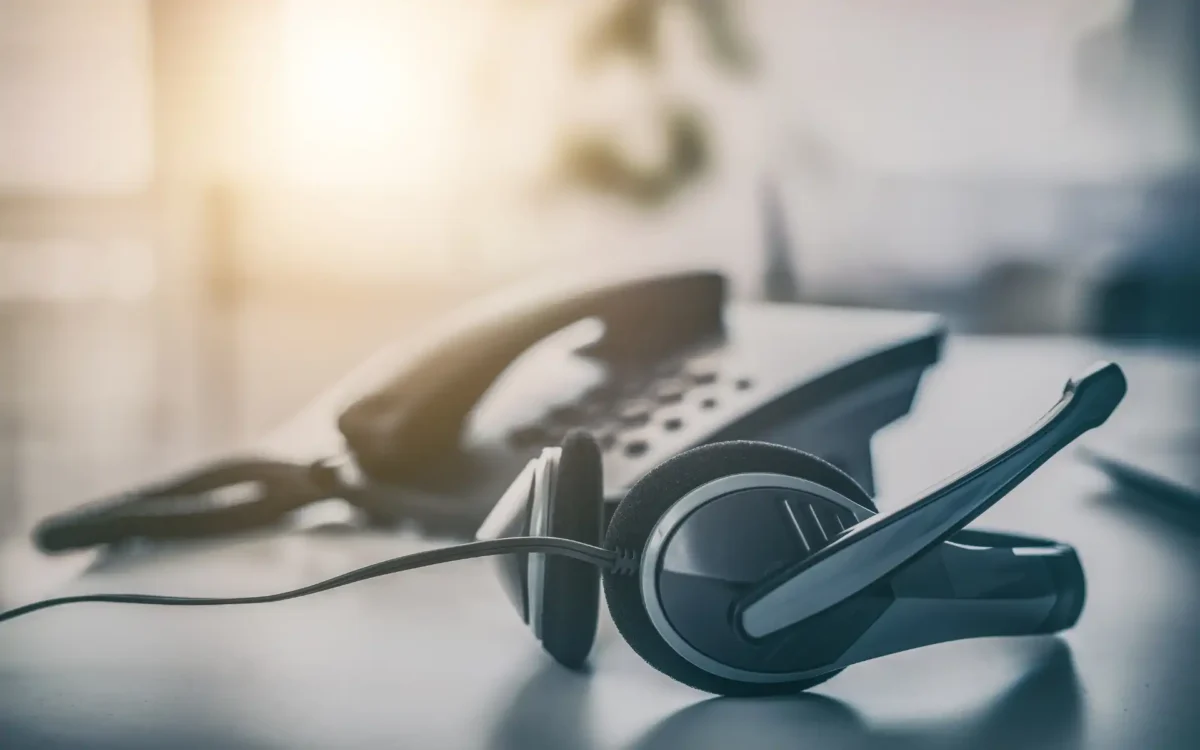 Customer Service Representative's headset and telephone