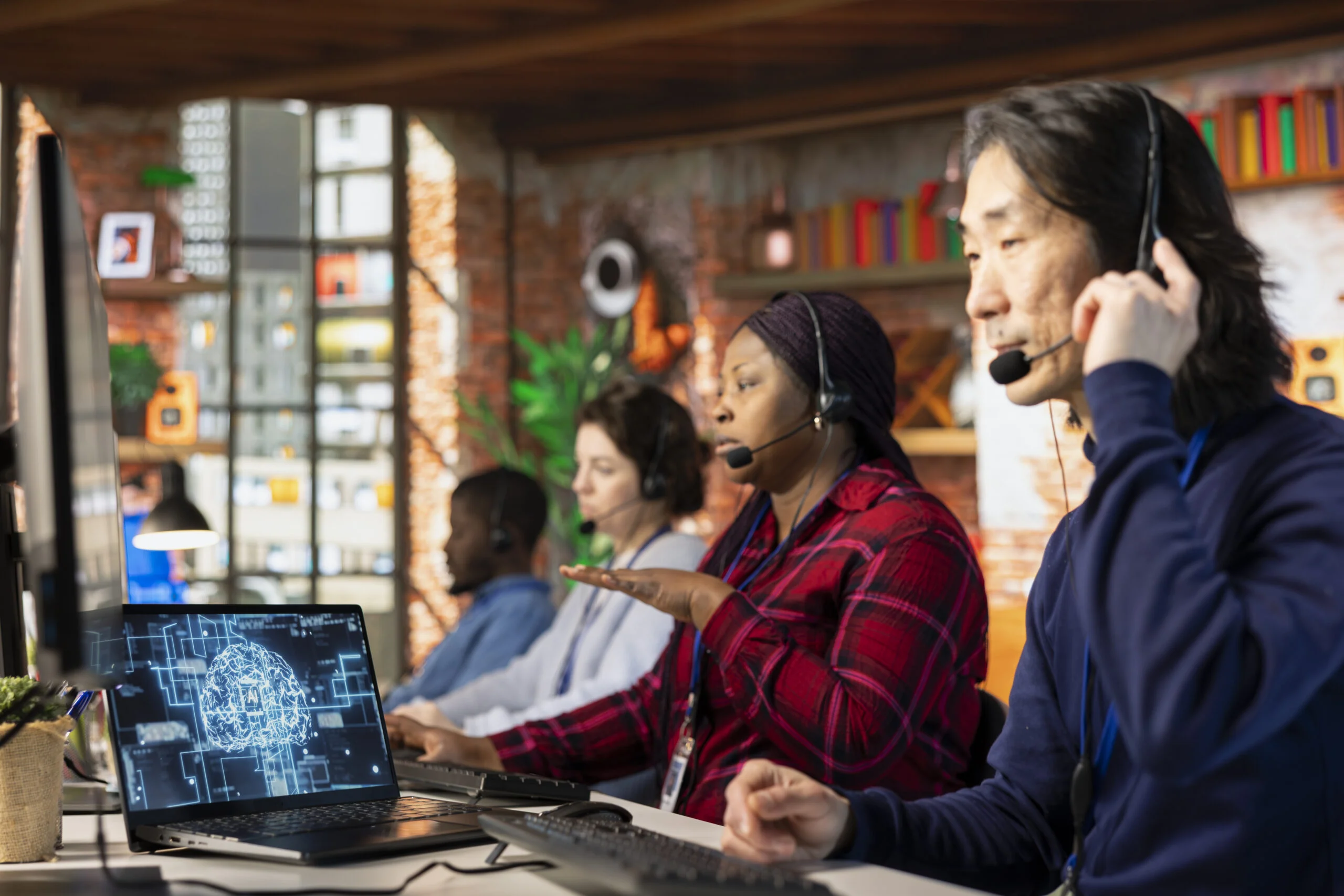 Call Center Team Working with AI